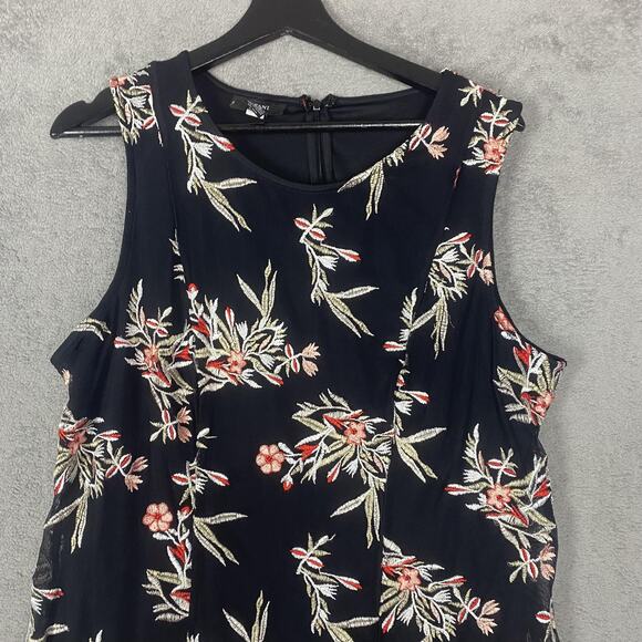Alfani Woman Dress Womens 16W Black Floral Embroidered Sleeveless Mesh Asym Hem - Picture 2 of 12